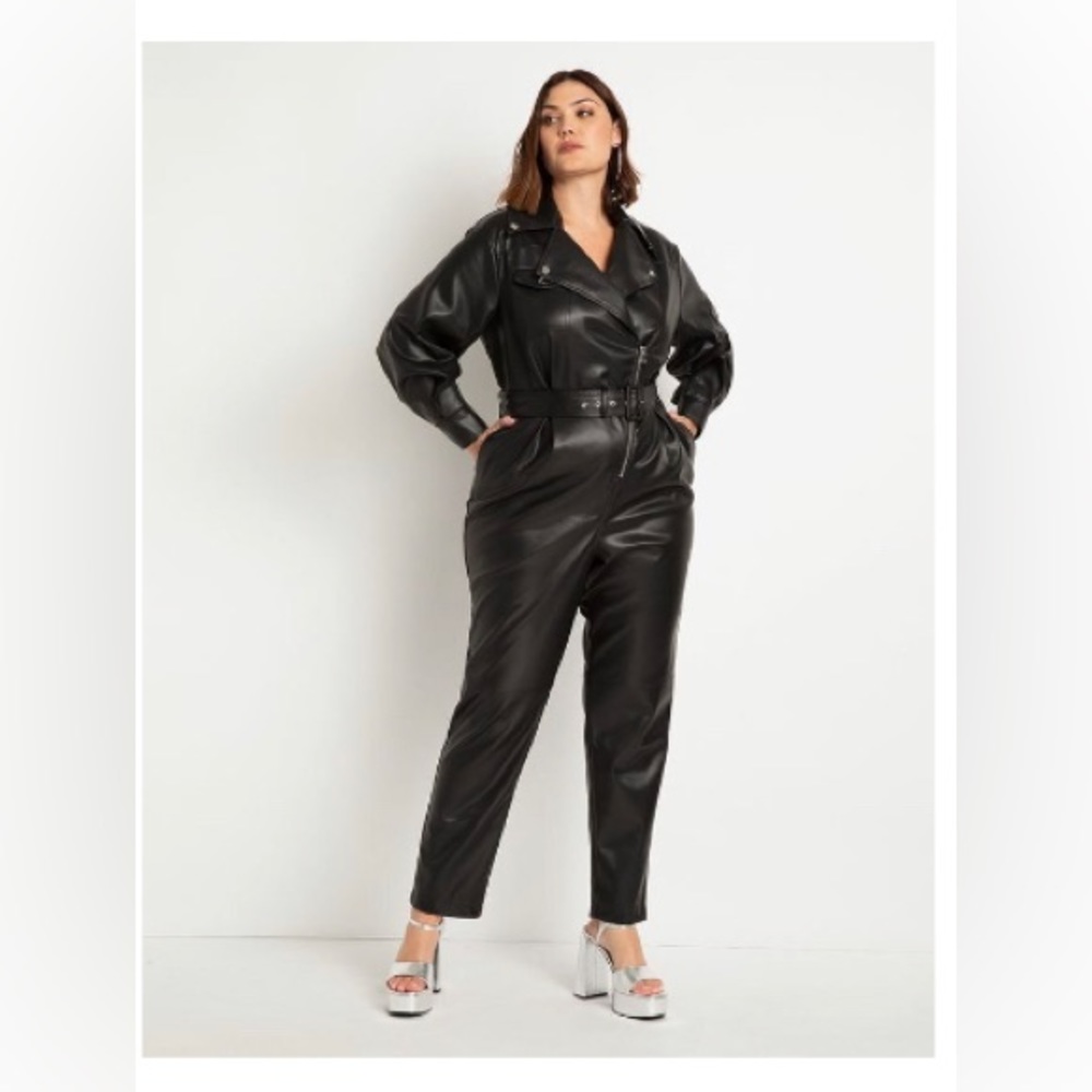 ELOQUII Faux Leather Moto Jumpsuit